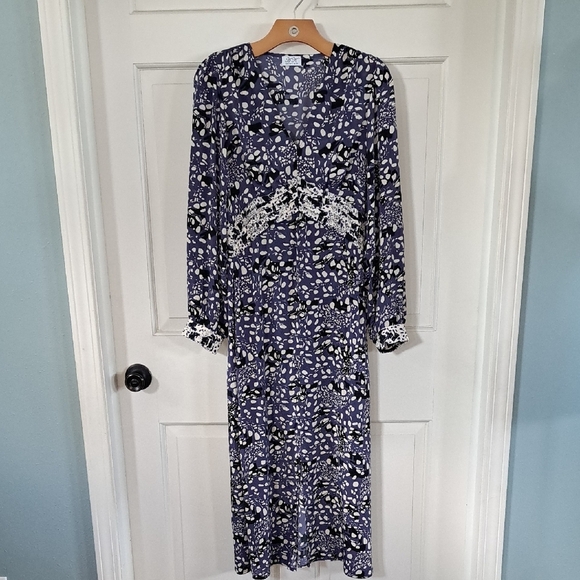 Anna Kay An’ge Oasis Purple Abstract Print Maxi Dress Long Sleeve Lightweight. - Picture 1 of 15